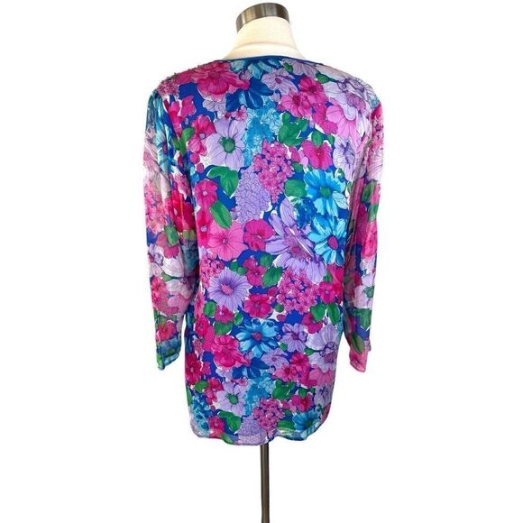 Art To Wear Fairy Floral Colorful Women’s Tunic Top Large Beaded Sequin Bright - Picture 15 of 16